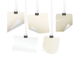 Poster - Paper stickers on hooks illustration. Vector mockup
