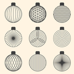 Canvas Print - Set of linear graphic stylized Christmas ball toys