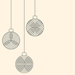 Wall Mural - Three Christmas ball toy decorations hanging on beige background