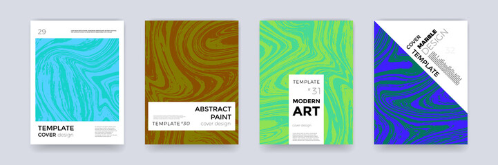 Poster - Brochure template set with marble background. Marbling texture cover background for banner, poster or magazine design. Abstract vector creative background with liquid watercolor color splash backdrop