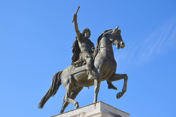 Louis XIV statue on a horse in the Peyrou esplanade in Montpellier city