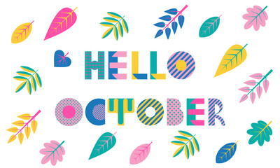 Wall Mural - Hello october. Trendy geometric font in memphis style of 80s-90s. Abstract geometric background