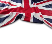 Union Jack English Flag On White Background. Copy Space