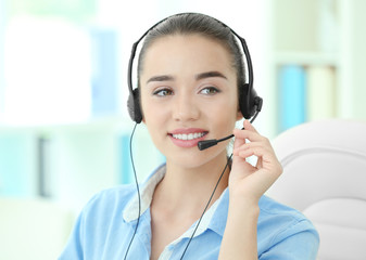 Poster - Young female technical support dispatcher working in office