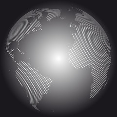 Wall Mural - Abstract Globe with Dotted Map. Black and White Halftone Effect Vector Illustration.