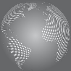 Wall Mural - Abstract Globe with Dotted Map. Black and White Halftone Effect Vector Illustration.