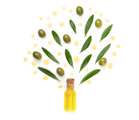 Sticker - Composition with olive oil on white background