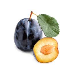 Sticker - Fresh ripe plum isolated on white