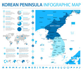  Korean Peninsula Map - Info Graphic Vector Illustration