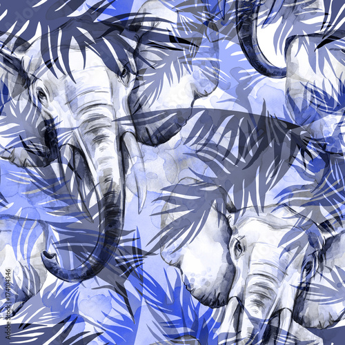 Dekoracja na wymiar  slonie-miedzy-liscmi-w-afrykanskim-stylu