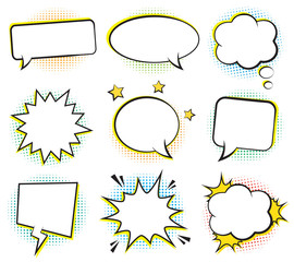 Wall Mural - retro empty comic bubbles and elements set with colorful halftone shadows. vector illustration, vint