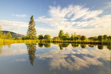 landscape of a mountain lake. beautiful small lake in the highlands