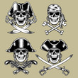 fully editable vector illustration of pirate skulls, image suitable for emblem, insignia, badge, patch, tattoo, design element or graphic t-shirt
