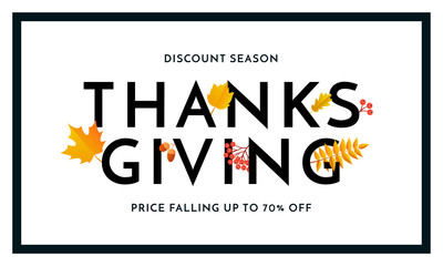 Thanksgiving autumn sale poster for fall season discount promo offer and 70 percent off for autumnal shopping. Vector autumn maple and oak leaf foliage for store leaflet or sale web banner background