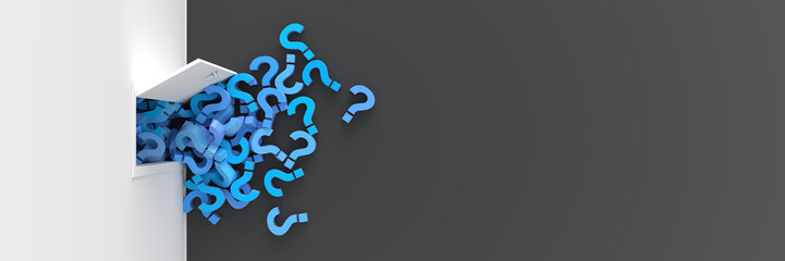 Fototapete - Infinite question marks getting out of a door, original 3d rendering.
