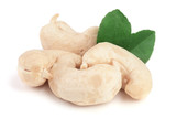 Fototapeta Lawenda - cashew nuts with leaf isolated on white background. macro