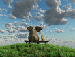 dog and elephant sitting on the green grass field