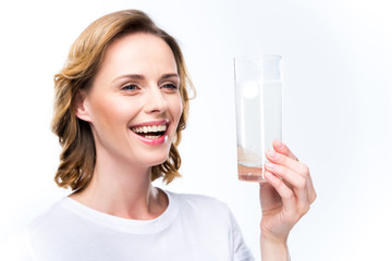 Wall Mural - woman with glass of water and pill