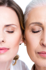 Wall Mural - daughter and mother with closed eyes