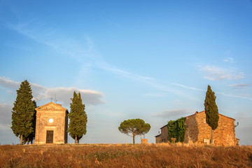 Wall Mural - vitaleta chapel, tuscan landscape near san quirico d'orcia, siena, tuscany, italy