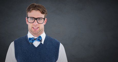 Poster - Nerd man in blue vest against grey background with grunge