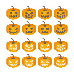 Wall Mural - Set of Halloween pumpkin icons. Halloween flat illustration of jack-o-lanterns in dark and light version