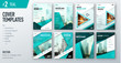 © great_bergens - Set of business cover design template in teal color for brochure, report, catalog, magazine or booklet. Creative vector background concept