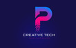 P Initial Letter Logo Design with Digital Pixels in Blue Purple Colors.