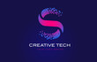S Initial Letter Logo Design with Digital Pixels in Blue Purple Colors.