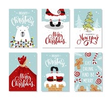 Christmas Gift Cards Or Tags With Lettering. Hand Drawn Design Elements.