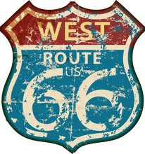 Vintage Route 66 Road Sign,retro Grungy Vector Illustration