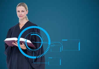 Poster - Female judge with book and blue interface against blue