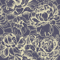  Vector illustration sketch - card with flowers chrysanthemum, peony. Pattern with flowers.