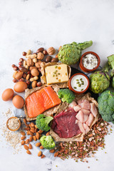 Wall Mural - Assortment of healthy protein source and body building food