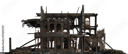 Fotografía Ruined Building Isolated On White 3D Illustration