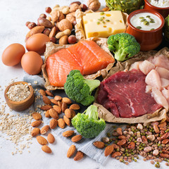 Wall Mural - Assortment of healthy protein source and body building food