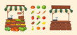 Farm shop. Local stall market. Selling vegetables. Cartoon vector illustration.