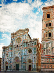 Wall Mural - cathedral church Santa Maria del Fiore with tower bell, Florence, Italy, retro toned