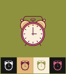 Canvas Print - Clock icon. Flat vector illustration on different colored backgrounds. Pink simple clock with bell