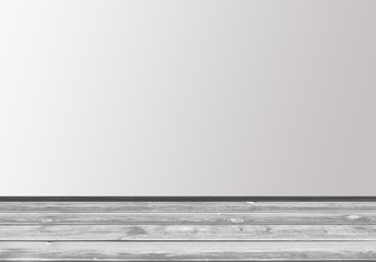 Wall Mural - old wooden grey floor and empty wall with copy space, empty room with light effect.