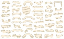 Set Of Vintage Scrolls Ribbons On White. Old Blank Banners Vector Illustration