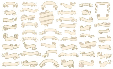 set of vintage scrolls ribbons on white. old blank banners vector illustration