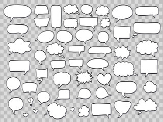 set of comic speech bubbles on transparent background. vector illustration