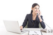 © Bavorndej - Asian Woman using telephone for work, Woman working concept, Isolated on white background.