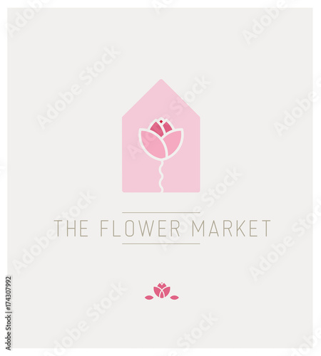 Fleur Rose Fleuriste Magasin Boutique Enseigne Nom Identite Marque Logo Bouquet Maison Naturel Pastel Stock Vector Adobe Stock