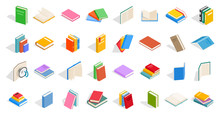 School Books Icon Set, Isometric Style