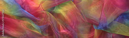 Fotomural Beautiful Cascading Rainbow Chiffon Banner Background - Wide shimmering rainbow