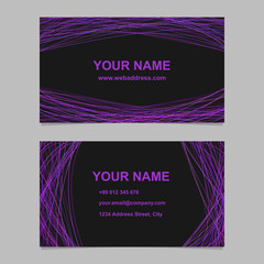 Poster - Abstract business card template design set - vector corporate card illustration with purple arched stripes on black background