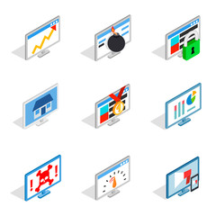 Poster - Pc monitor icon set, isometric style
