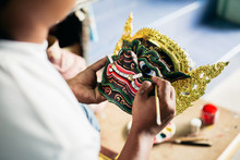 Artisan Painting 'Hua Khon' Traditional Mask For Thai Performing Arts